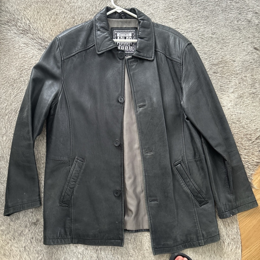 Men's black Leather Bomber Jacket - Picture 3 of 7